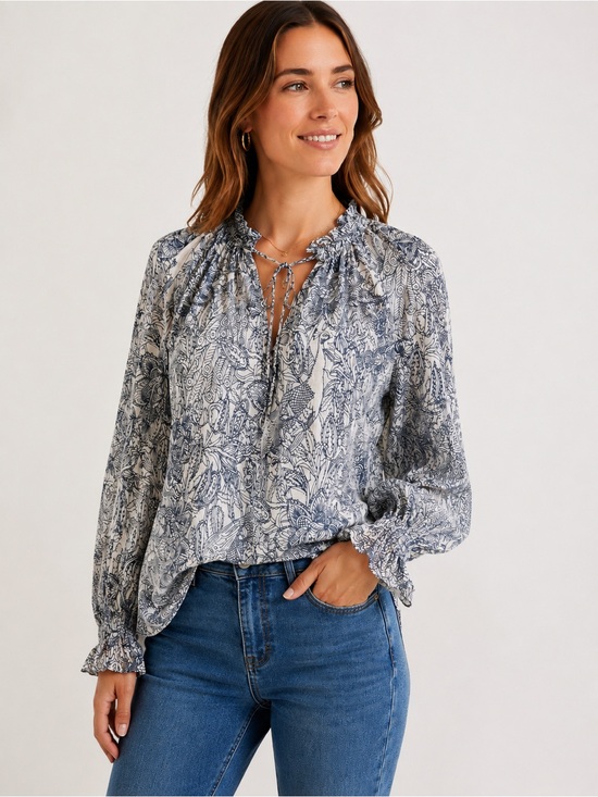 Boden Tops - Boden Icons Wilsford Top Blouse 100% Silk Flowy Sheer Size Medium Floral Ruffle